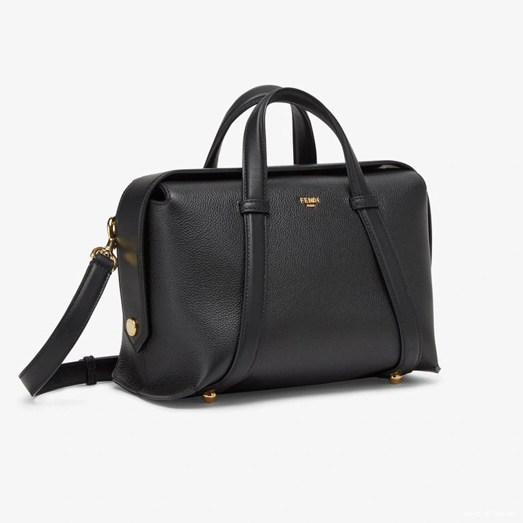 Vintage HOT Medium 365 Fendi Boston Black In Leather Grained Bag 0708
